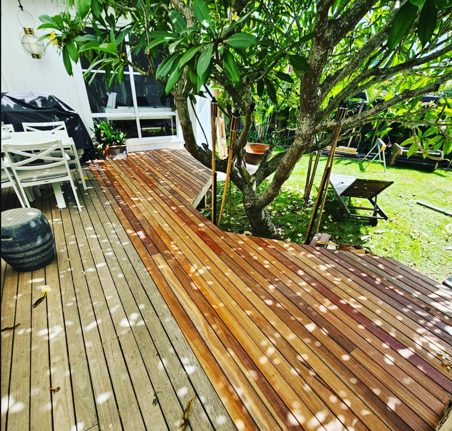 Custom timber deck built by Shore Carpentry on the Central Coast