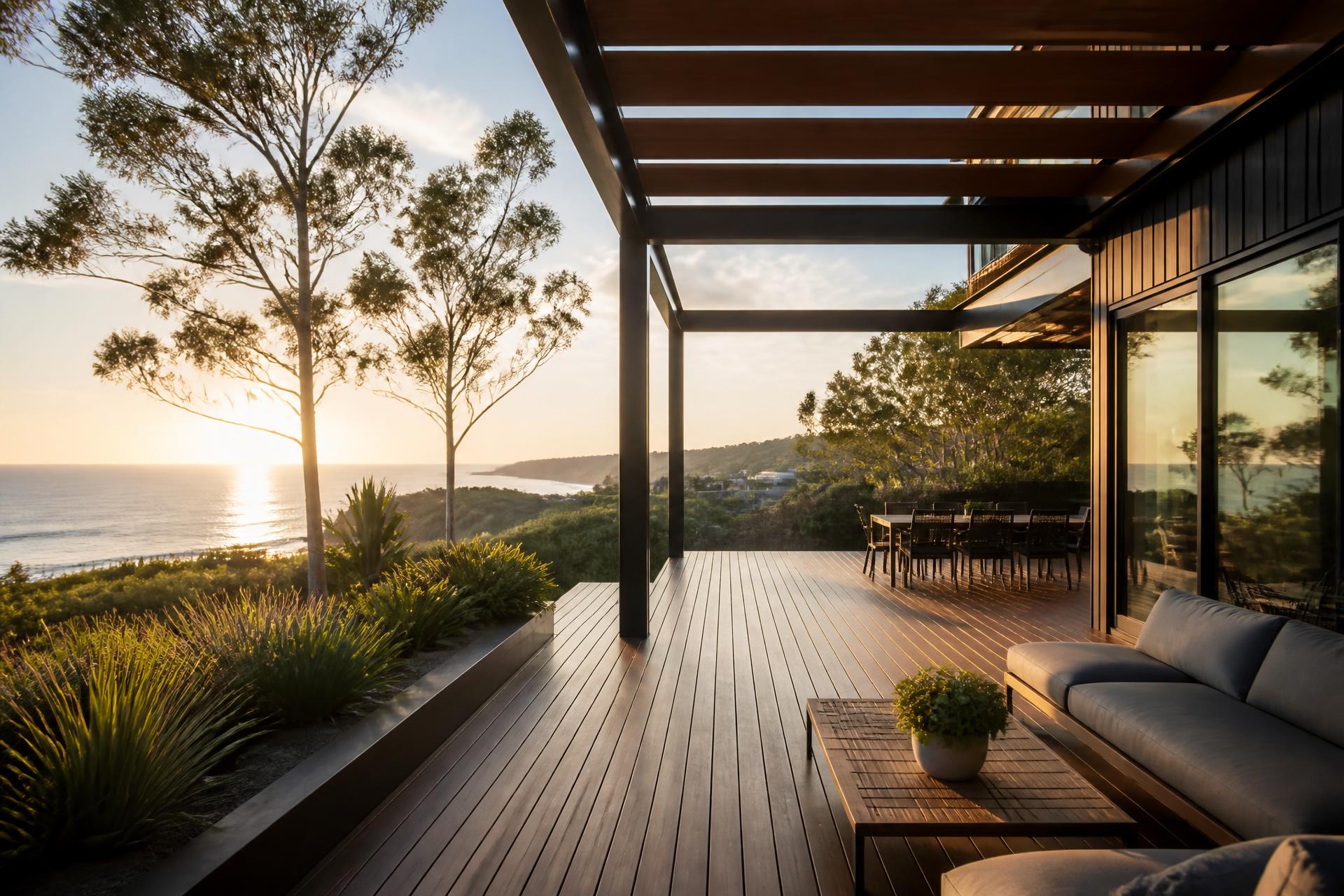 Modern timber deck and pergola on a Central Coast home